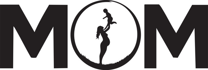 MOM Mother and Baby Silhouette Vector: Pregnancy and Parenthood Graphic Design for Mother's Day

