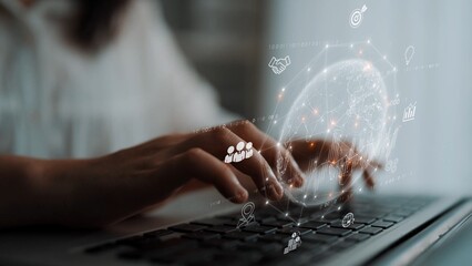 Global business network connecting digital economy and data exchange. Global business expands market, business shares data, global drives finance, and global business supports insight. Marrow