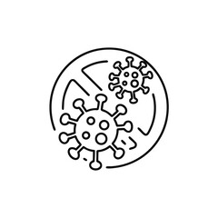 Antiviral antibacterial coronavirus icon in line style. Coronavirus 2019 nCov virus stop signs, health protection, hand sanitizer labels 