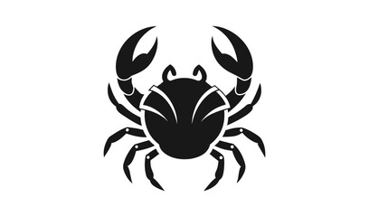 Black silhouette of a crab with claws raised on white background
