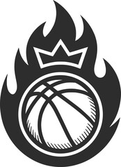 Basketball Crown Logo Flame Ball Sports Emblem Design.