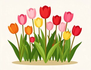 Colorful Spring Tulips in a Garden.