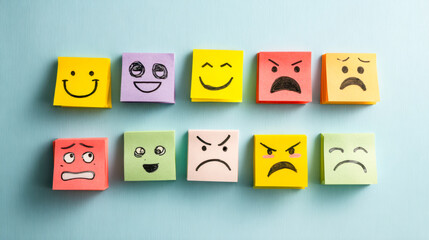 Collection of colorful sticky notes depicting various emotional expressions