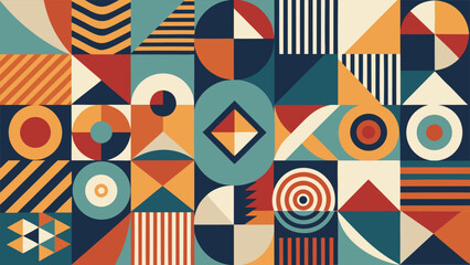 Obraz premium Dynamic abstract geometric pattern composed of diverse shapes and vibrant colors, emphasizing contemporary art style..eps