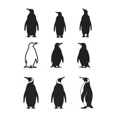 Vector Collection of penguin silhouettes isolated on white background