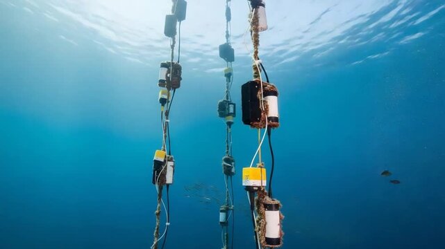 Underwater Oceanographic Research - Monitoring Equipment in the Deep Blue Sea.