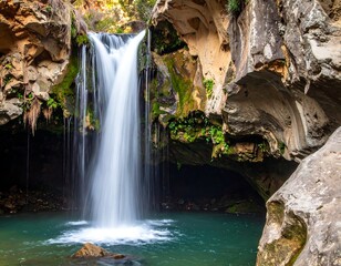 Waterfall cascading into a turquoise pool (1)