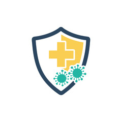 immune from flu germ icon in flat style, virus protection logo vector isolated on white background, hygiene shield, bacterial prevention, immune business concep