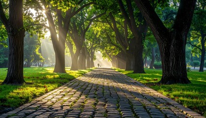 Sunlit park pathway