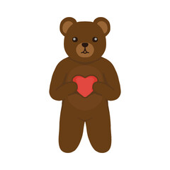 cute brown bear holding red heart