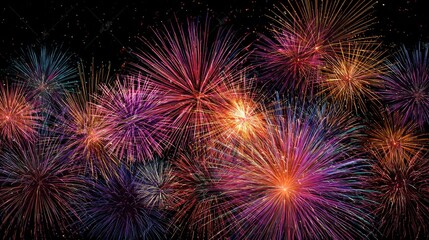 Fototapeta premium Vibrant Multicolor Fireworks Display Brightening the Night Sky with Glowing Sparks and Explosive Effects