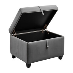 Open storage ottoman with hinged lid and legs
