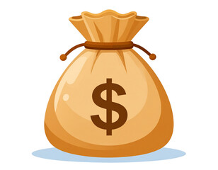 Flat Vector Money Bag Icon with Dollar Sign"