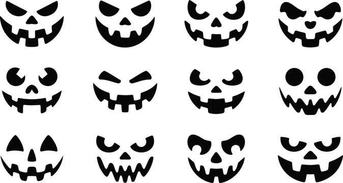 Jack-o'-Lantern Faces Vector Set: Halloween Pumpkin Carving Stencils for Festive Decorations