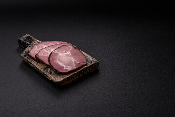 Ham, a meat cooked and sliced for sandwiches or Christmas table. Ham slices