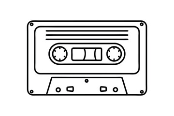 Old music cassette tape icon in line style, isolated on white background, Retro music audio cassette, vector illustration 