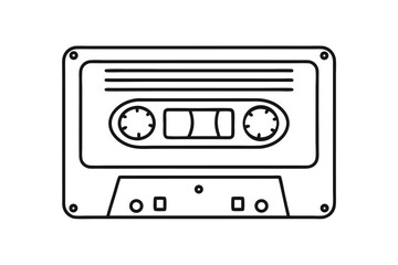 Old music cassette tape icon in line style, isolated on white background, Retro music audio cassette, vector illustration 