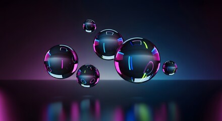 Abstract dark bubbles with neon reflections