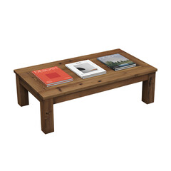 Rustic wooden coffee table with three books