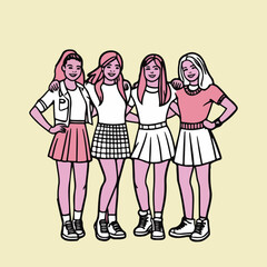 Mean Girls Day vector illustration featuring stylish teenage girls, sassy quotes, high school vibes, pink aesthetic, girl squad, teen pop culture, fashion icons, flat solid colors