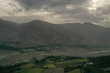 Beautiful aerial view of Badakhshan mountains and valley in Afghanistan