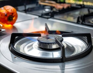 Gas Stove Burner with Flame.