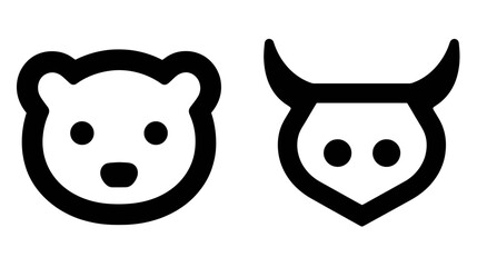 Minimalist bear and bull head outline icons, representing financial market trends, stock market, investment, and economy. Vector graphic resource.