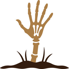 skeleton hand reaching out of the ground  white b