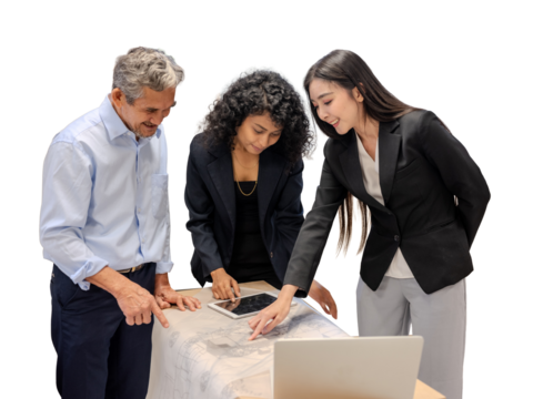 Construction engineers discuss the design with the project owner and the constructionon on transparent background - Powered by Adobe