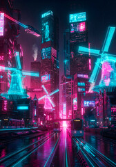 Neon Future Cityscape Blends Old World Charm