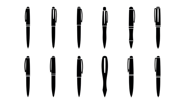 Pens in Focus: A set of pens in black silhouette, demonstrating varied design, perfect for writing. 