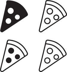 Pizza icon set, fast food slice icons, meal restaurant snack icons, black silhouette line outline filled minimal thin stroke, modern vector icon pack for food and cafe