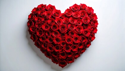 Heart-shaped arrangement of many red roses