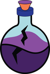 magic potion bottle cracked with liquid dripping 