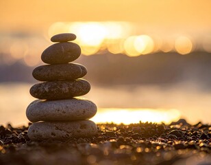 Balanced Stones at Sunset Beach