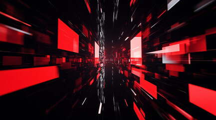 Abstract red and black digital background with dynamic lines and shapes creating sense of movement and depth