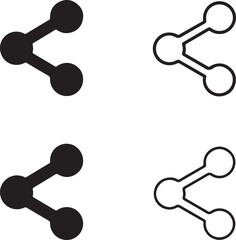 Share icon set, social media share icons, forward communication icons, black silhouette line outline filled minimal thin stroke, modern vector icon pack for business and web