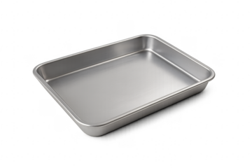 Silver metal baking pan or kitchen tray on transparent background