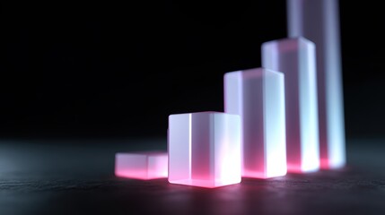 futuristic 3D bar chart glowing with neon holographic lines