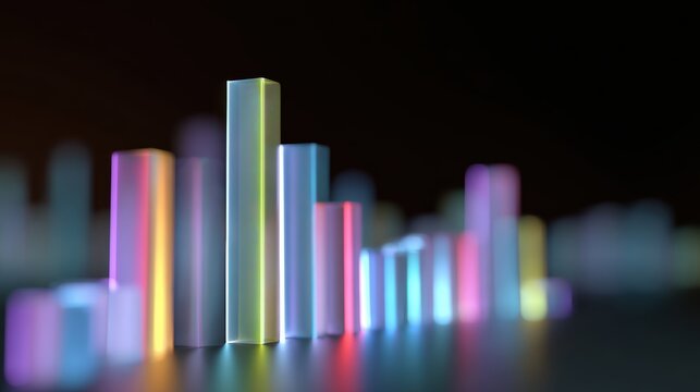 futuristic 3D bar chart glowing with neon holographic lines