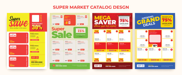 Set of Supermarket product promotion flyer template. Shop poster design. Grocery Ads. Supermarket flyer with discounts. 