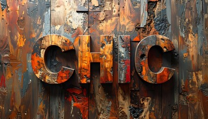 Wooden word art on a rustic wall