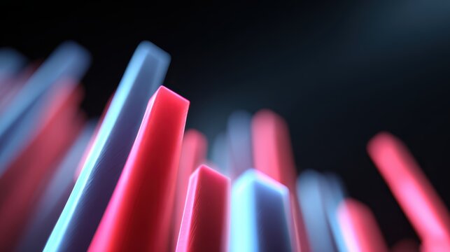 futuristic 3D bar chart with glowing neon lines