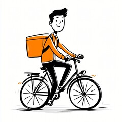 Cheerful bicycle commuter rides bike with orange delivery bag, showcasing modern and vibrant lifestyle. illustration captures essence of urban mobility and convenience