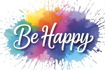 Creative "Be Happy" Lettering and Abstract Art Background