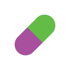 A simple illustration of a purple and green capsule, representing medicine, health, wellness, and pharmaceutical concepts in a clear and concise manner