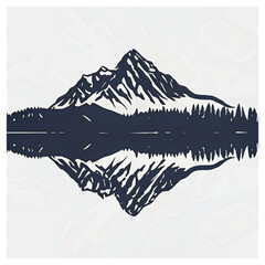 A black and white vector of a mountain lake with mountain logo and icon set

