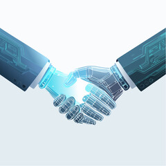 Technological synergy handshake illustration symbolizing collaboration and innovation in future