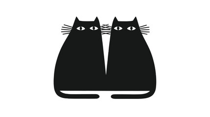 Charming minimalist illustration of two black cats sitting together, a cute graphic design for feline lovers and animal art.