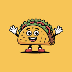 Minimalist flat vector illustration of tacos with colorful toppings, bold outlines, and playful design elements, perfect for National Taco Day celebrations, clipart, and digital art